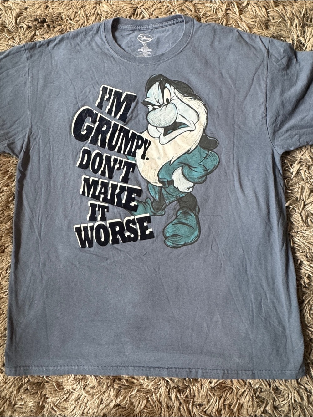 Disney Grumpy Dwarf “I’m Grumpy Don’t Make It Worse” Graphic Tee Size XL Blue